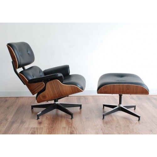 Walnut Wood Eames Replica Lounge Chair Ottoman Premium Top Grain Black Leather eBay